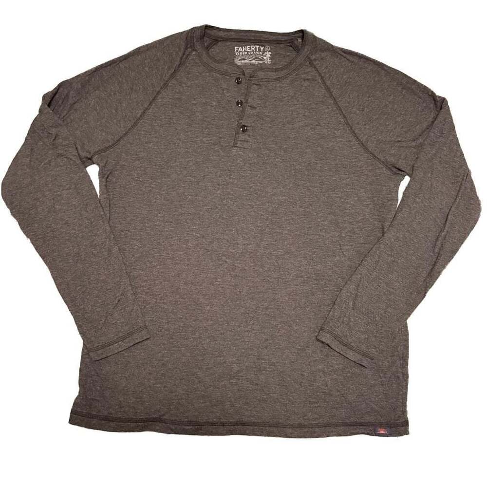 Faherty Cloud Cotton Henley Shirt Men’s XL Gray Pima Modal Long Sleeve Peru
